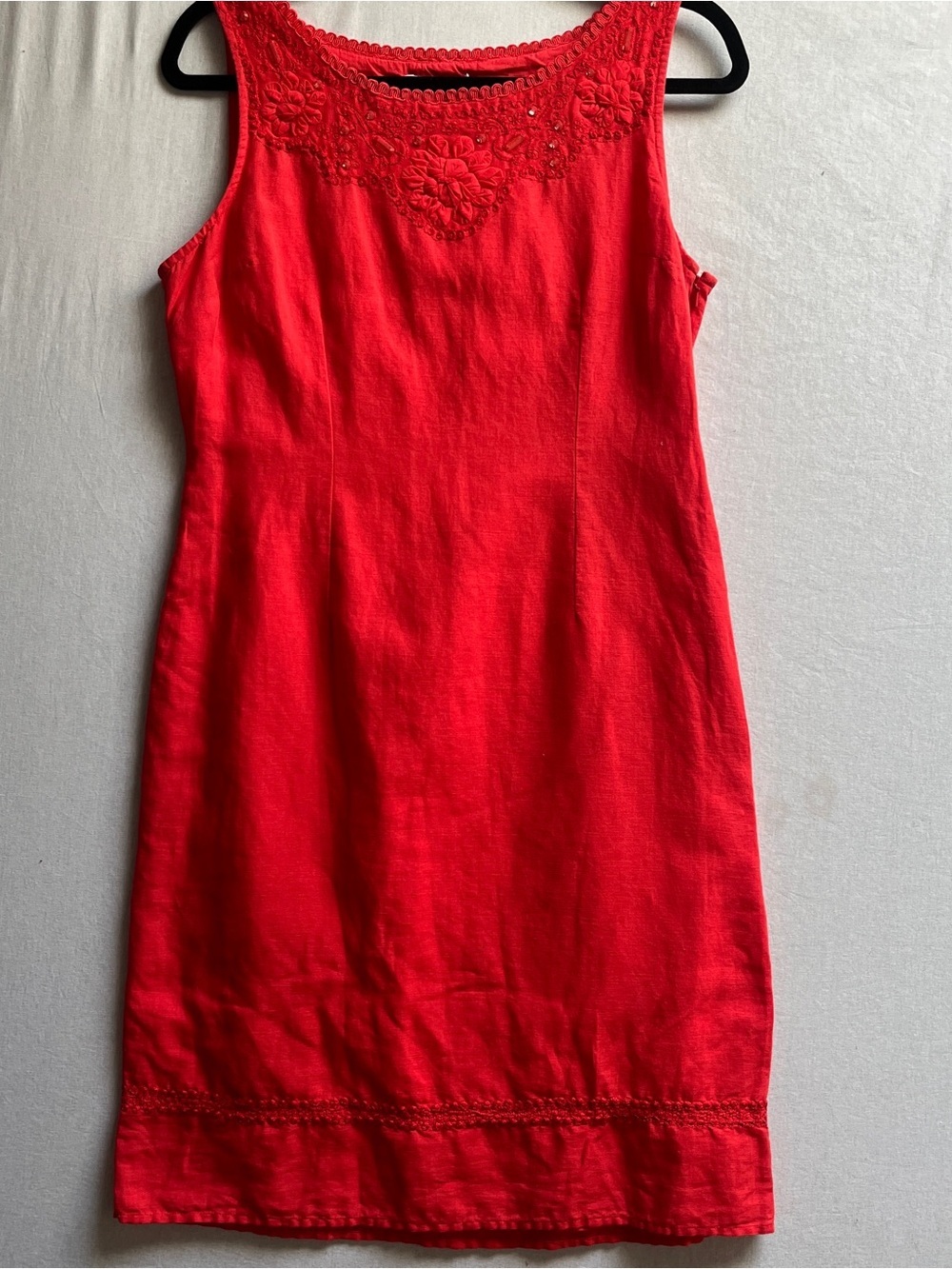 H.O.G Sleeveless Linen Sheath Dress Red Embroidered Yoke 8